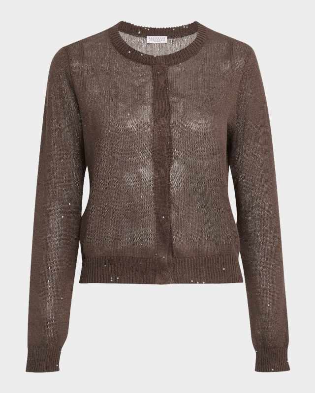 Linen Paillette Crewneck Cardigan